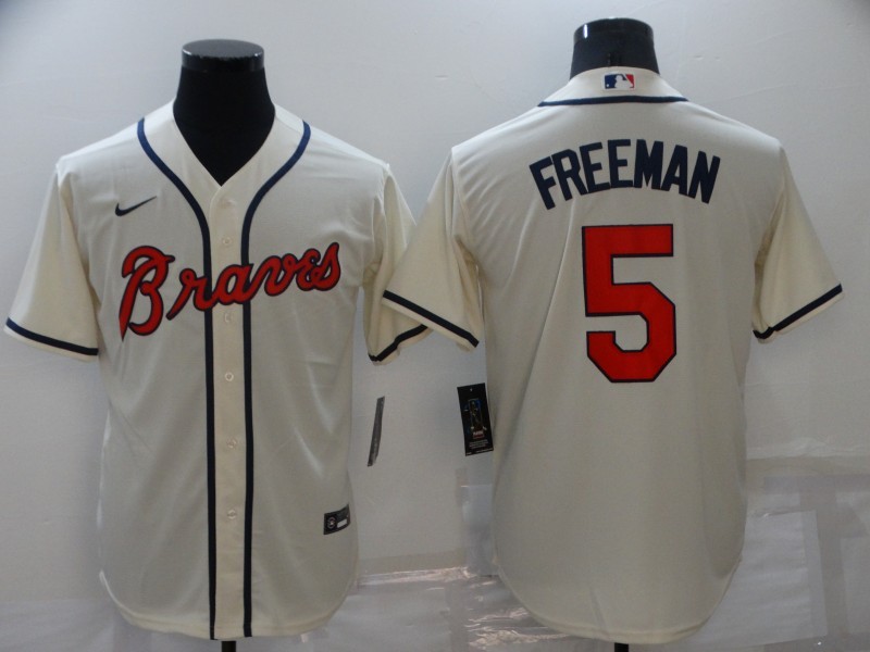 2021 Men Atlanta Braves #5 Freeman Cream game MLB Jersey